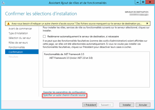 Installation de .net 3.5 sur Windows 2012 r2 (pour l'installation de ...